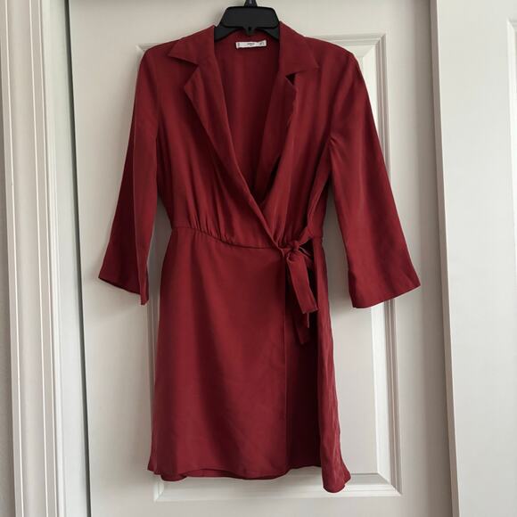 MANGO MNG Suit Burgandy Wrap Mini Dress Modal Sz 4 Career Office Work - Picture 1 of 10